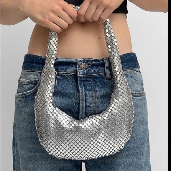 Zara Handbags - Zara Metallic Bag, Silver Bag, New with Tag